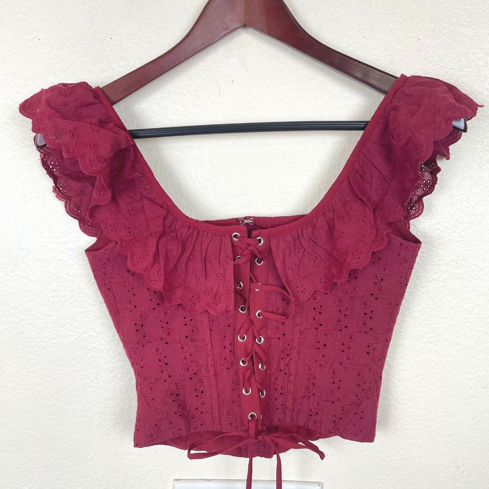Womens Top Sz XS Corset Lace Up Cottage Regency Whimsigothโ Fairy Boho Eyelet